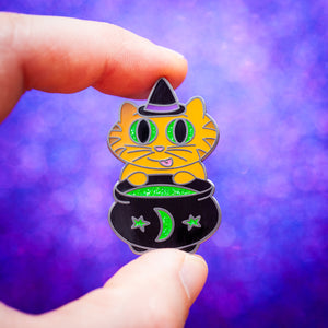 Witchy Cat glitter enamel pin