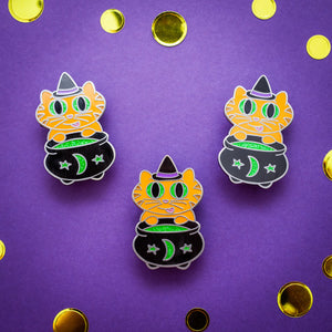 Witchy Cat glitter enamel pin