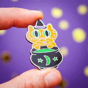 Witchy Cat glitter enamel pin