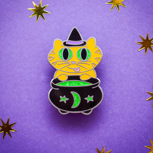 Witchy Cat glitter enamel pin