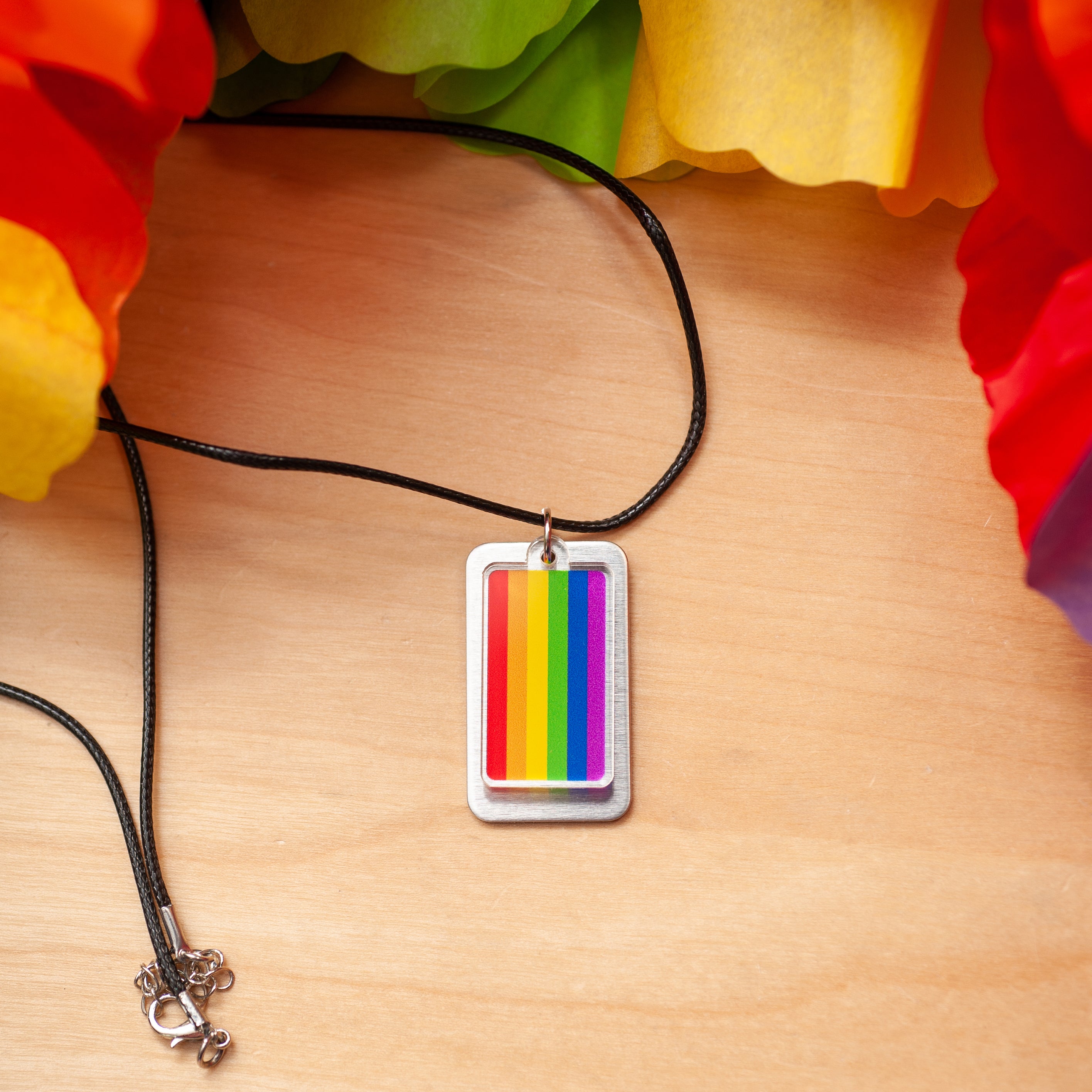 Gay Flag Rainbow Razor Blade Pendant - Lgbt Gay and Lesbian Pride Necklace